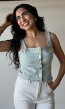 Stretch Denim Trim Top