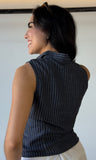 Sleeveless Surplice Stripe Gauze Top