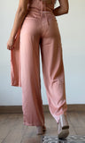 Satin Wrap Overlay Wide Leg Pants