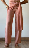 Satin Wrap Overlay Wide Leg Pants