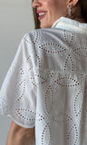 White Eyelet Button Blouse