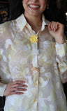 Yellow Flower Button Detail Blouse