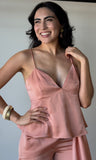 Satin V-neck Peplum Cami Top