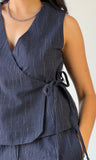 Sleeveless Surplice Stripe Top