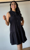 Black Button Short Dress