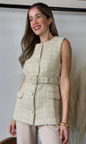 Gold Rimmed Belted Tweed Vest