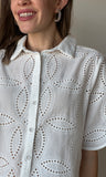 White Eyelet Button Blouse