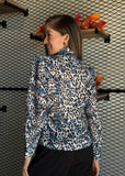 Blue Leopard High Neck Blouse