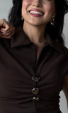 Silver Button Brown Blouse