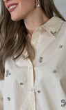 Taupe Button Rhinestone Blouse