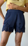 Satin Short With Lace Trim Detail