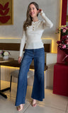 Ribbed Knit Top W/ Gold Buttons