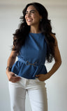Belted Peplum Sleeveless Top