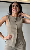 Button Down Denim Vest Top