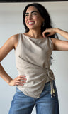 Sleeveless Boat Neck Wrap Top