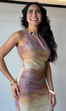 Cut-out & Bead Trim Shirred Midi Dress