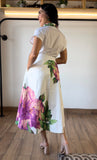 Printed Short Slvs Midi Dress W/belt
