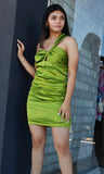 Green Scrunch Satin Dress